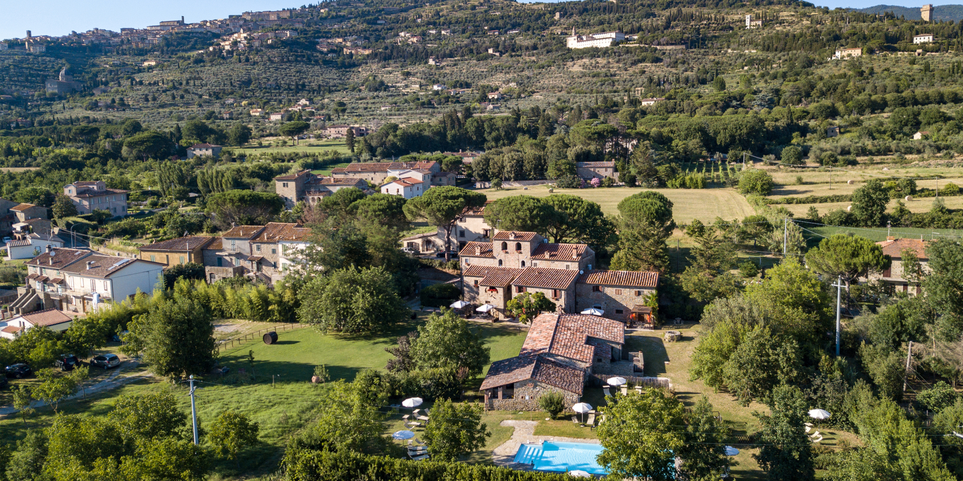 Aerial photo of the ancient Monastero San Silvestro, Cortona-Tuscany, Italy